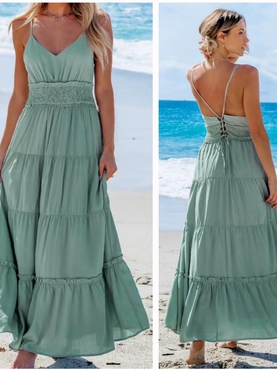 Cupshe Dresses & Skirts - Sage Green Maxi Dress with Smocked Waist